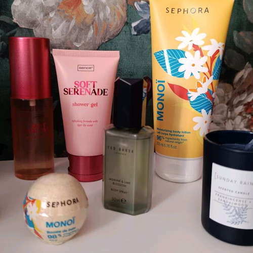 Skin care set new with cream, Sephora bath bomb, Ted Baker mist, essential oil, candle and face cleansing device
