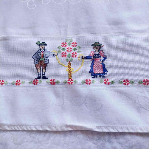 Vintage Austrian tablecloth like new, white with colorful embroidery