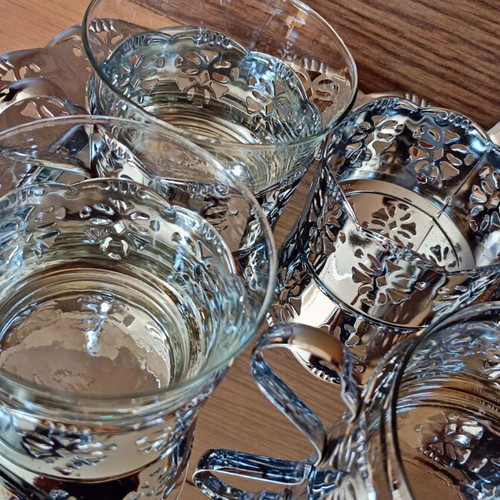 Vintage Russian podstakani used, missing two glass cups