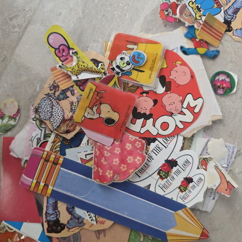 Old stickers used, assorted Snoopy and 3D designs