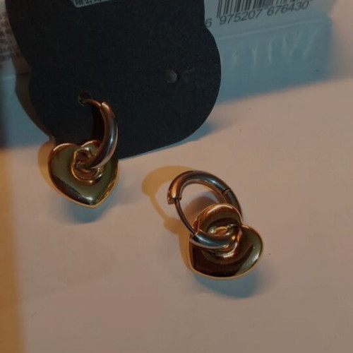Hoop earrings with heart new, mixed metals gold and silver