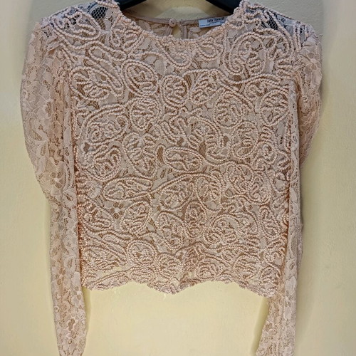 ZARA Crop Top Lace Floral Pink Nude like new, Size M