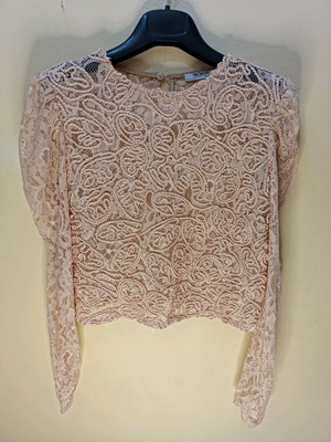 ZARA Crop Top Lace Floral Pink Nude like new, Size M