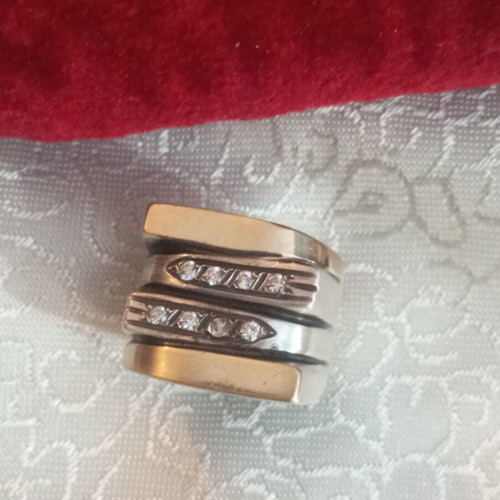 Silver gold ring 950 585 with zircon used, size 54