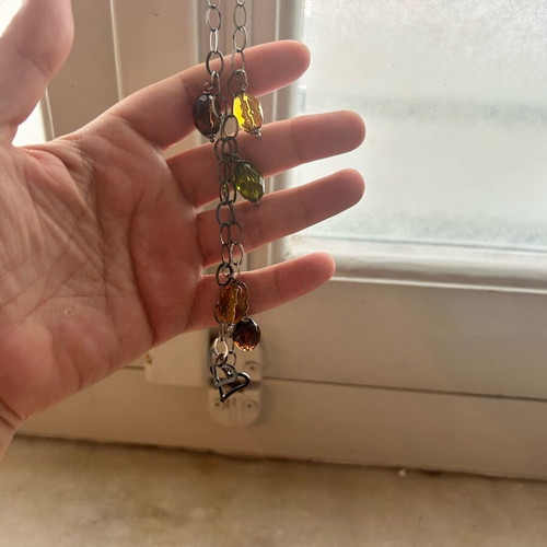 Sterling silver chain necklace with multicolour beads and heart charms like new