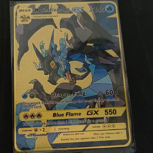 Pokémon Mega Charizard X GX Gold Metal Card like new