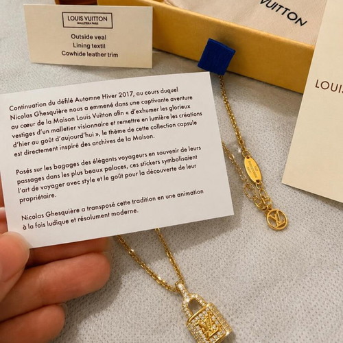 Louis Vuitton Monogram World Tour Padlock Necklace with Strass, Gold Tone
