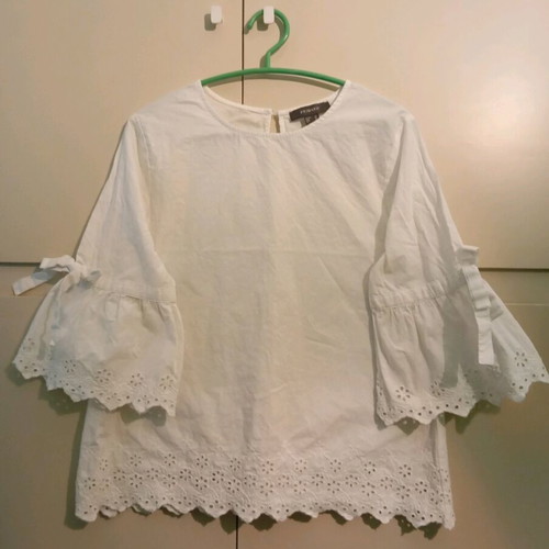 Primark white cotton blouse like new, Large with cut-out designs