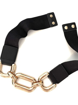 Elastic belt with large gold rings new, one size