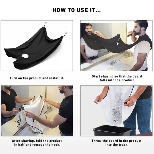Shaving apron new, for beard trimming and grooming, white and black