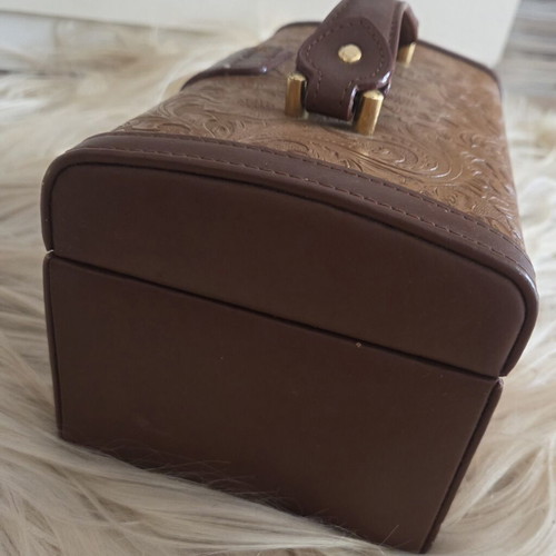 Vintage floral leather jewelry box used