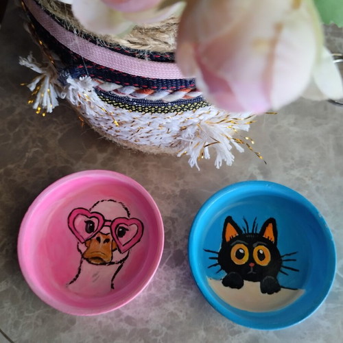 Two Small Handmade Clay Jewelry Dishes Like New