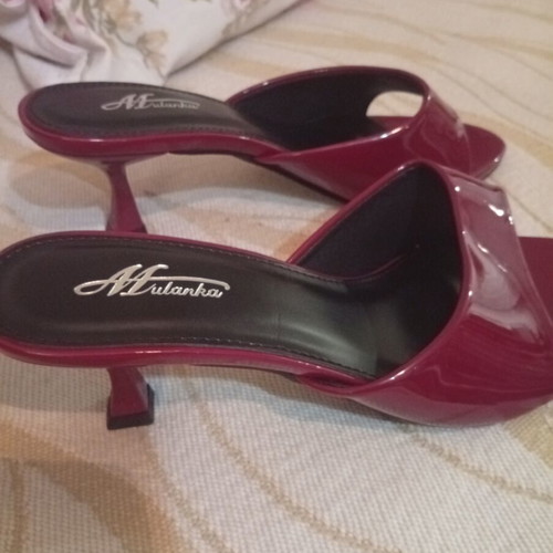 Mules patent leather burgundy, new, heel height 8cm
