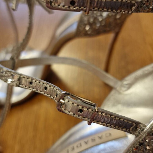 Casadei silver T-strap sandals like new, size 37, stiletto heel