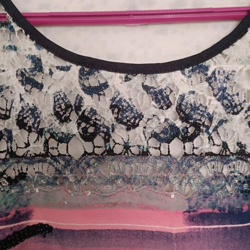 Leonard's blouse like new, size L, lace and rhinestones