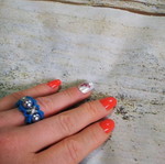 Macrame ring, handmade, blue and silver