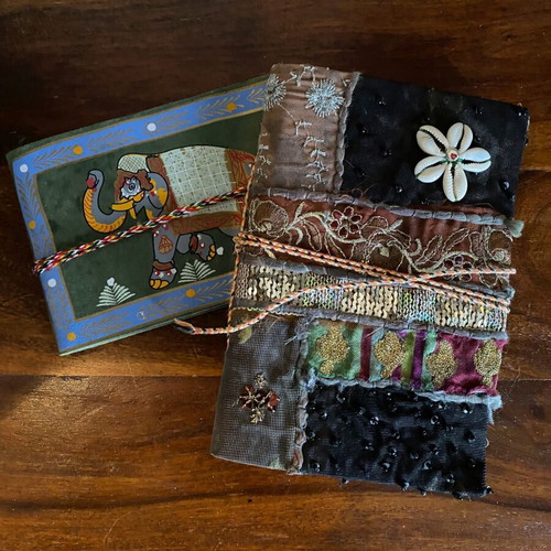 Set of vintage handmade ethnic journals with Indian art