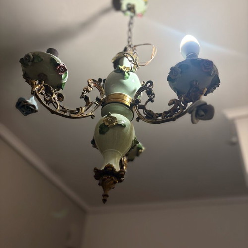 Vintage porcelain chandelier 3-light mint used