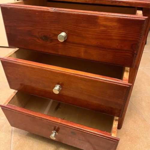 Nightstand solid wood with three drawers like new, dark brown