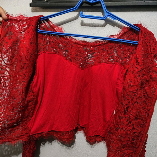 Zara women's crop top like new, red lace with zipper