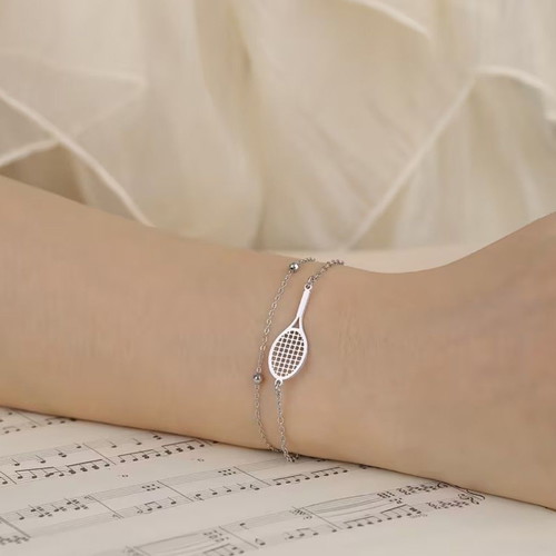 Bracelet with geometric beads and racket, new, 18K gold plated stainless steel
