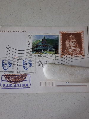 Poland 1989 commemorative postcard used, Queen Rycheza & church stamps
