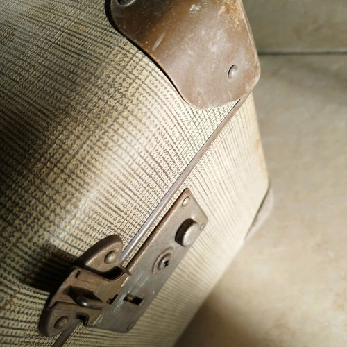 Antique suitcase used, 1950s, gray
