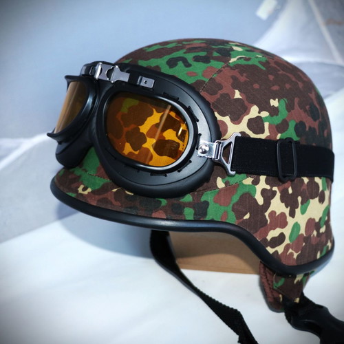 U.S.A Army replica motorcycle helmet with goggles, multi camouflage