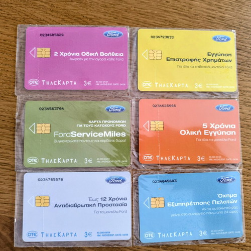 Complete set of 6 OTE Ford collectible phone cards, 2004