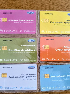 Complete set of 6 OTE Ford collectible phone cards, 2004