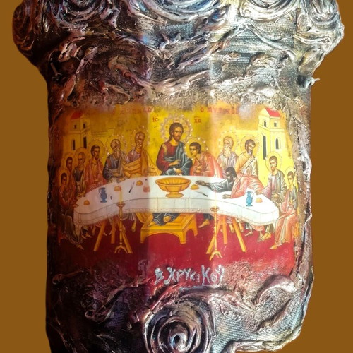 Handmade Last Supper icon on hollow hanging ceramic
