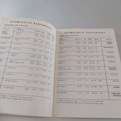 Olympic Airlines program used summer routes 1982