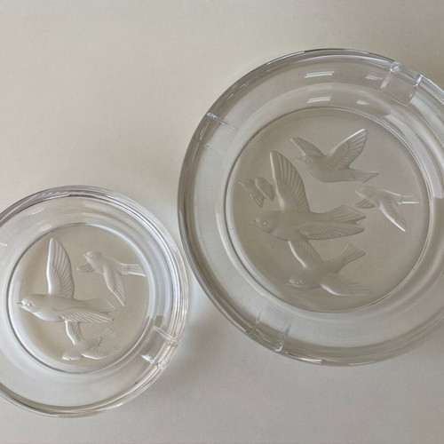 Crystal ashtray set used, diameter 20cm and 14cm