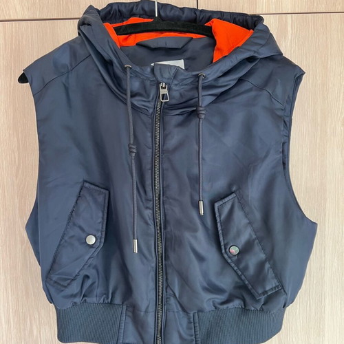 Bershka sleeveless vest with hood, new, size M, blue with orange details