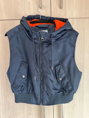 Bershka sleeveless vest with hood, new, size M, blue with orange details