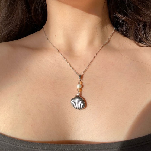 Handmade stainless steel necklace agate peacock custom order, beige and silver