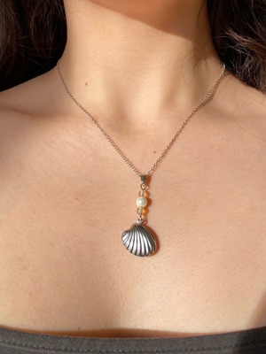 Handmade stainless steel necklace agate peacock custom order, beige and silver