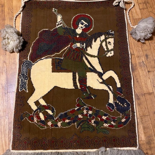 Saint George wool woven wall hanging used handmade