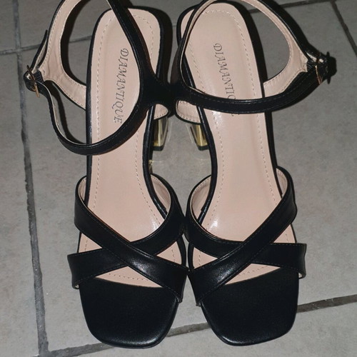 Diamantique sandals like new, black with gold detail, 10 cm heel size 38