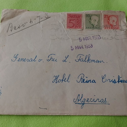 Sweden Postal Envelope with 1953 Stamps used