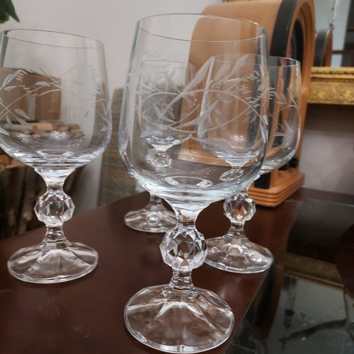 Crystal glasses carved handmade like new, set of 4 pieces