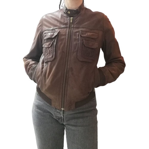 Massimo Dutti leather jacket used, brown, size XS-Small