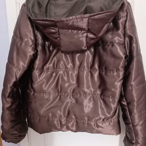 Women's satin jacket with detachable hood like new, brown
