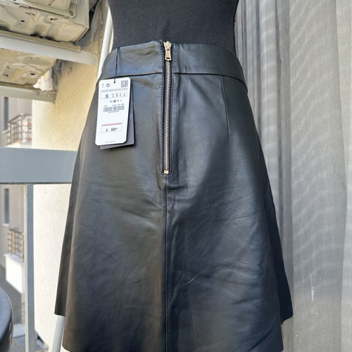 Zara leather skirt, black and orange, size S