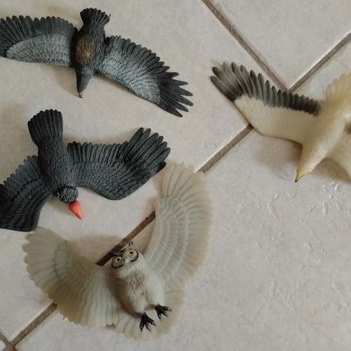 Set of 4 used wild rubber birds for sensory play