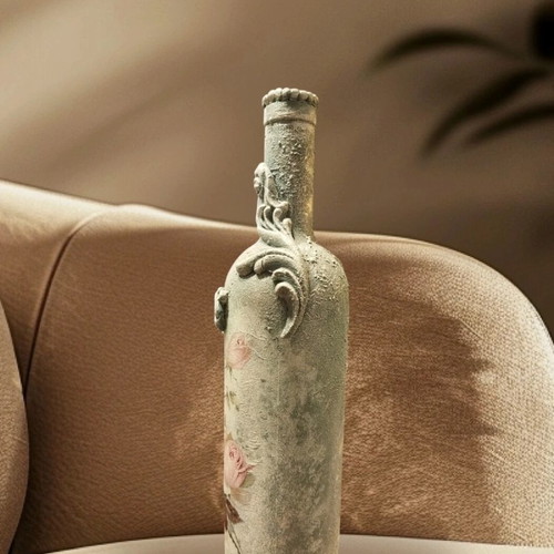 Handmade decorative bottle new with mixed media technique