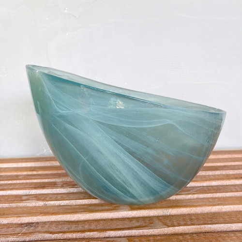 Handmade glass bowl fruit bowl new with white artistic veins