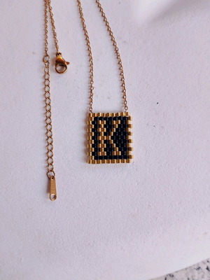 Monogram necklace stainless steel new with miyoki beads