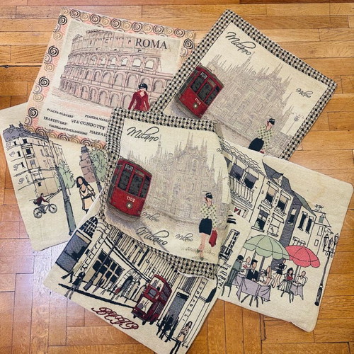 Vintage pillowcases used, pack of 6 with embroidered retro designs