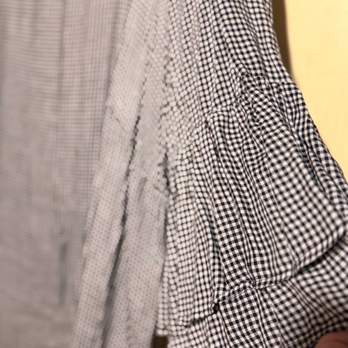Mat Fashion Black and White Gingham Shirt with Ruffled Sleeves, Like New, Size S